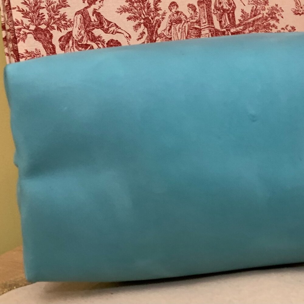 Turquoise Leather Tote with Brown Leather Handles by KMM & Co - Picture 9 of 14